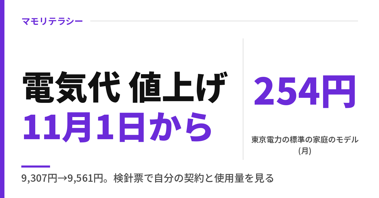 電気代値上げは2026年11月1日から：東京電力は月254円、11月の電気代の前に見る3つ