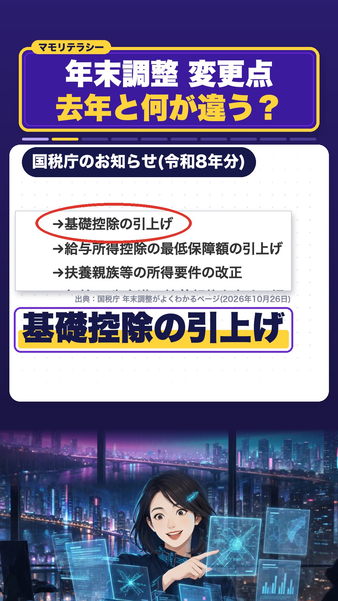 国税庁のお知らせ。基礎控除の引上げなどの見直し
