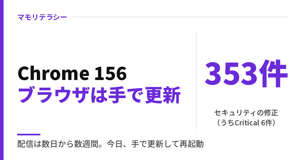 Chromeアップデートの方法：Chrome 156の脆弱性の修正、パソコンとスマホで更新