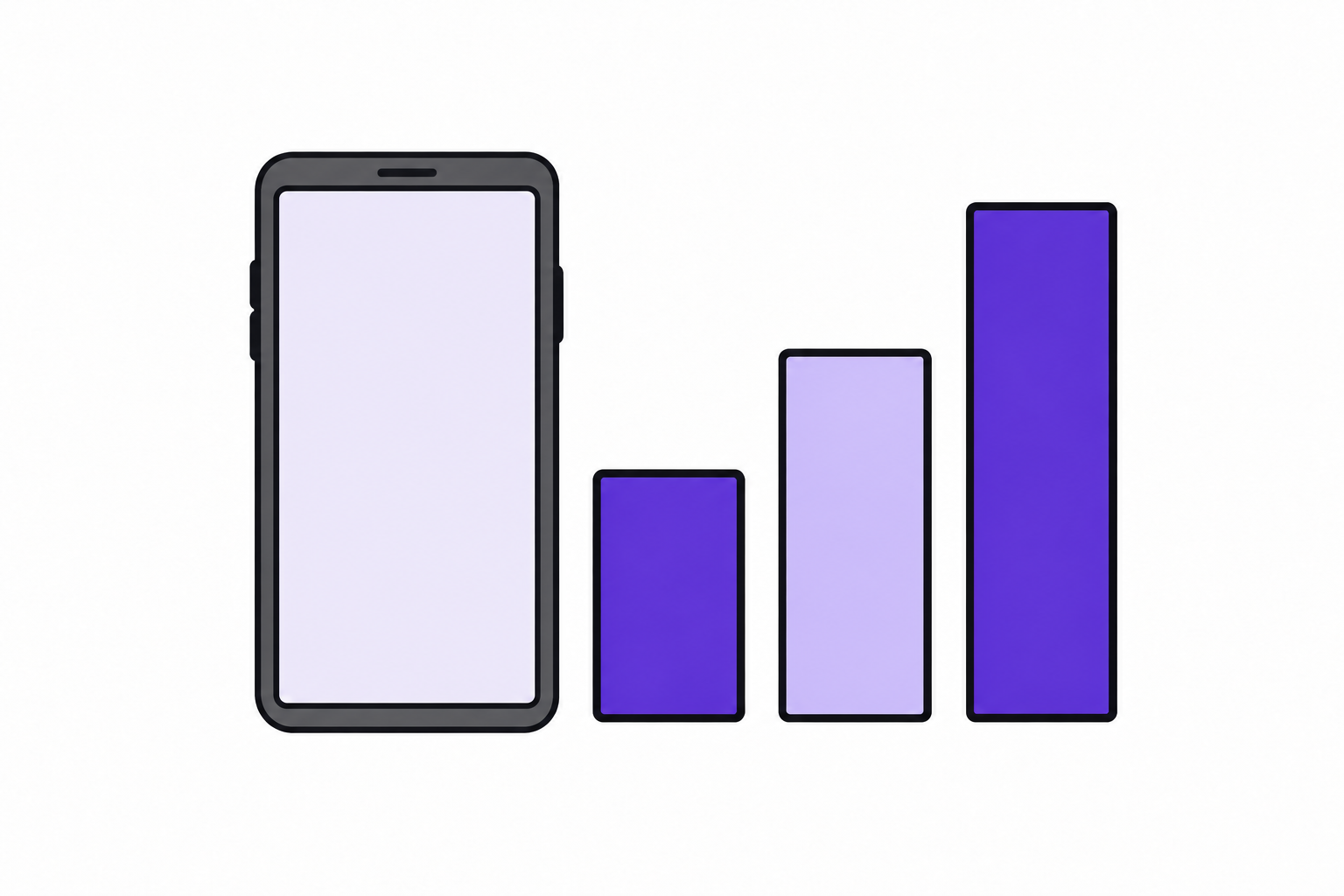 スマホと、高さの違う3本の棒のイラスト