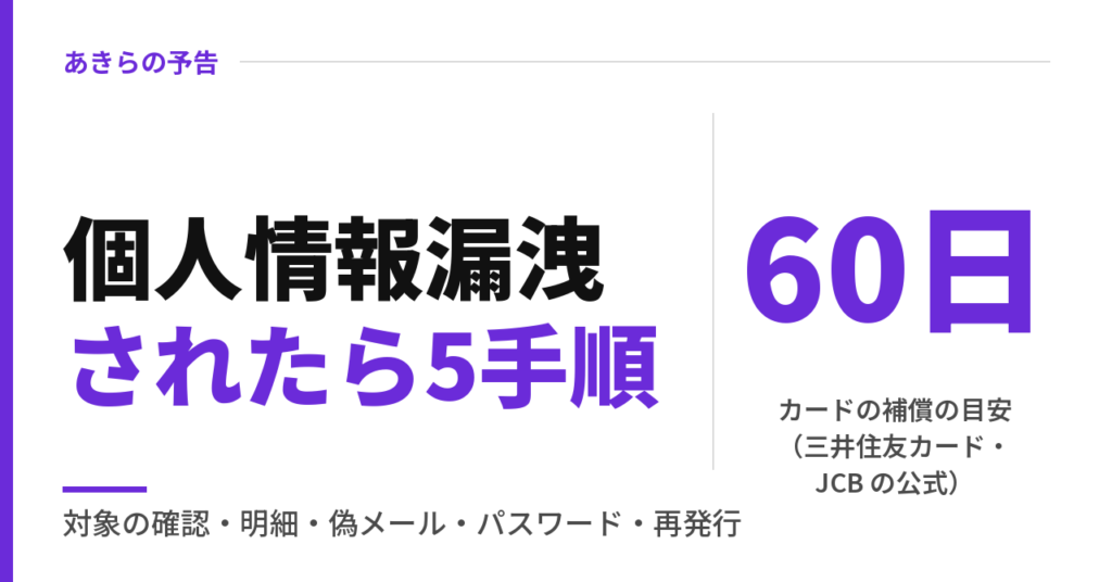 個人情報漏洩されたら？カードの補償は60日が目安｜相談先と偽メールの見分け方