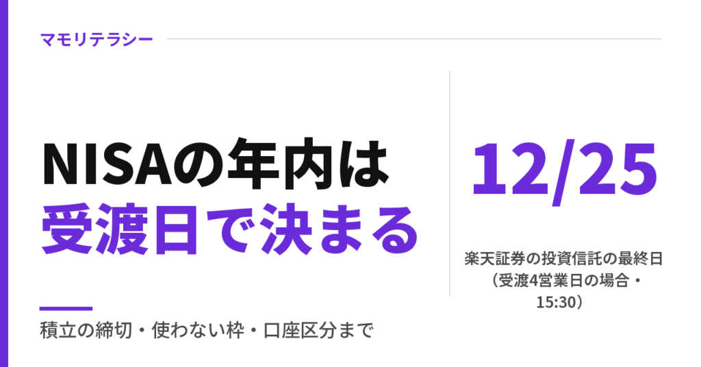 NISAの年内はいつまで？2026年は受渡日で決まる｜楽天証券の最終日と残った枠
