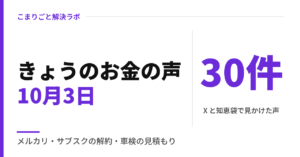 きょうのお金の声｜メルカリで売れた、サブスクの解約忘れ、車検の見積もり（2026年10月3日）