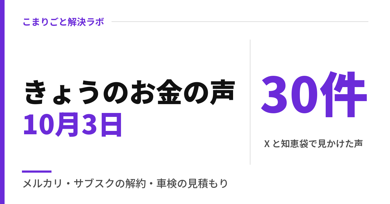 きょうのお金の声｜メルカリで売れた、サブスクの解約忘れ、車検の見積もり（2026年10月3日）