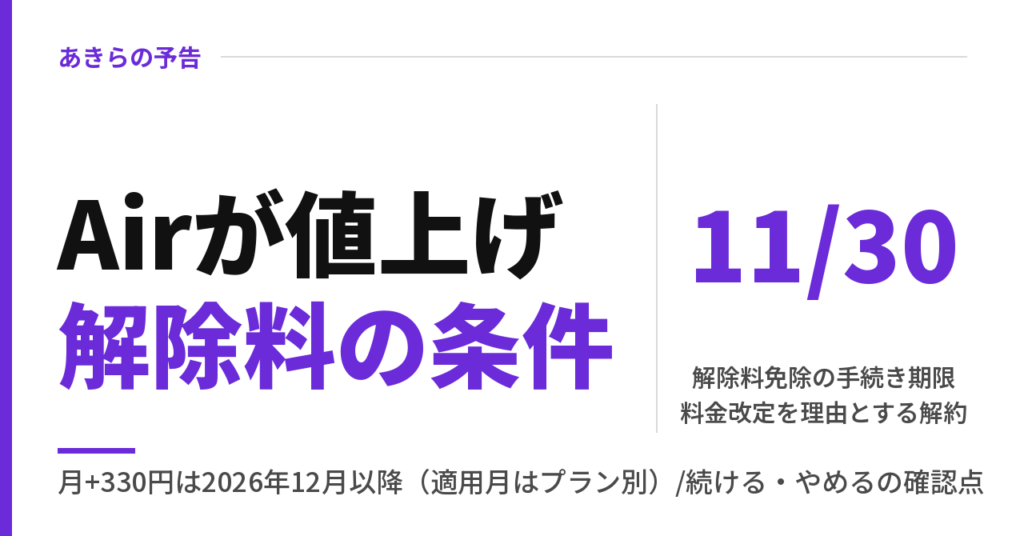 Airが値上げ解除料の条件