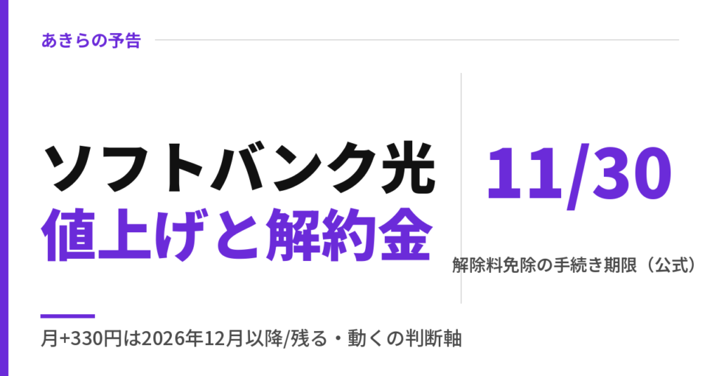 ソフトバンク光値上げと解約金