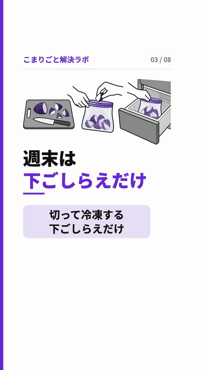 週末は 下ごしらえだけ 切って冷凍する